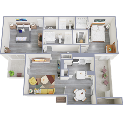 a 3d floor plan of a 1 bedroom apartment